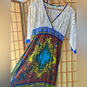 Lace with colorful scarf design dress